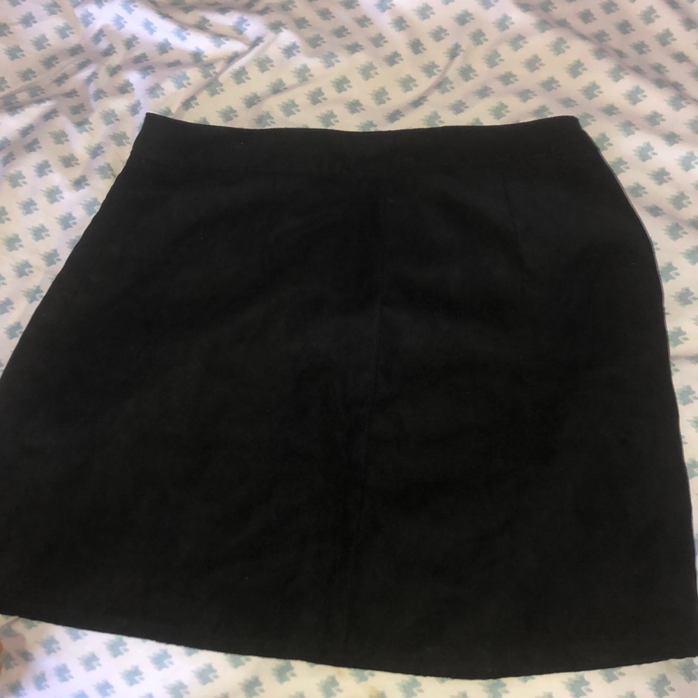 Black suede skirt.